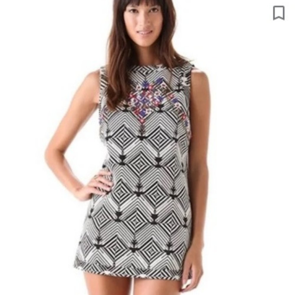 NWT Free People New Romantics Beaded Mini Dress - Black & White, Size L